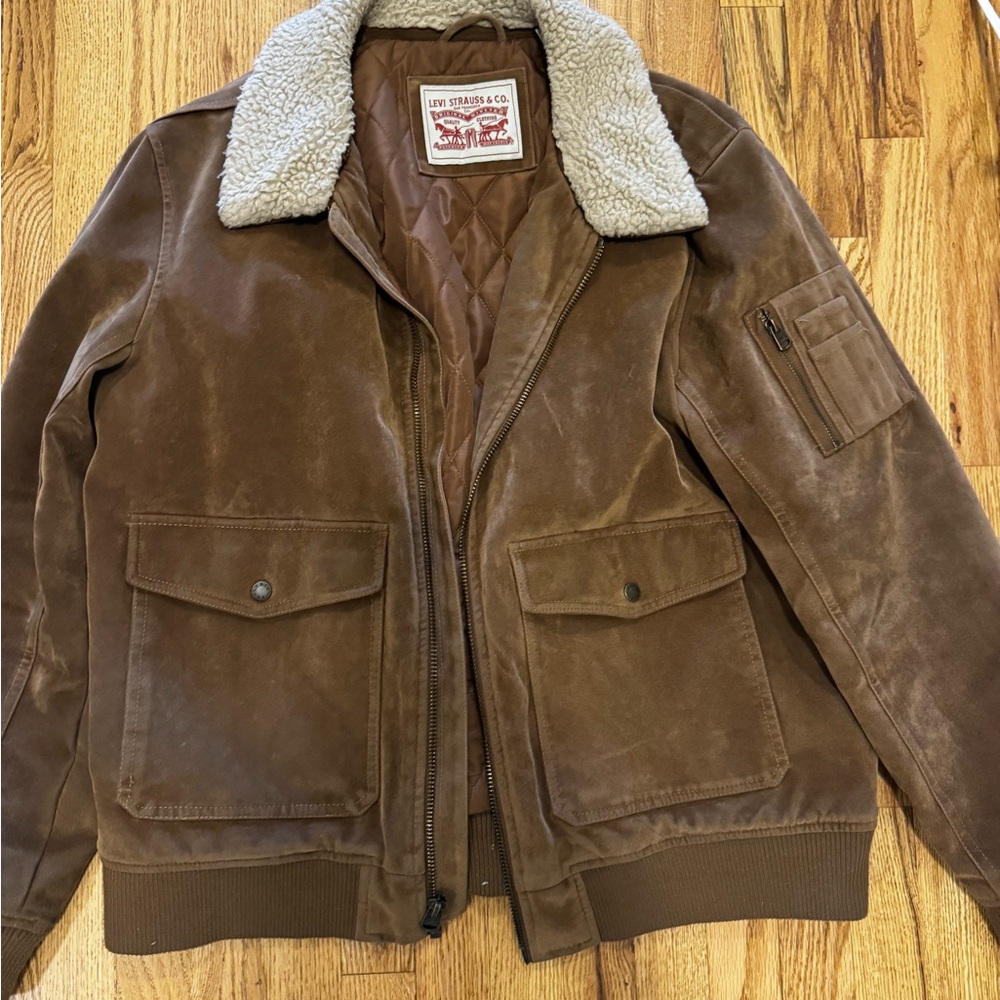 Levi's Brown Suede Bomber Jacket with Cream Sherpa Collar